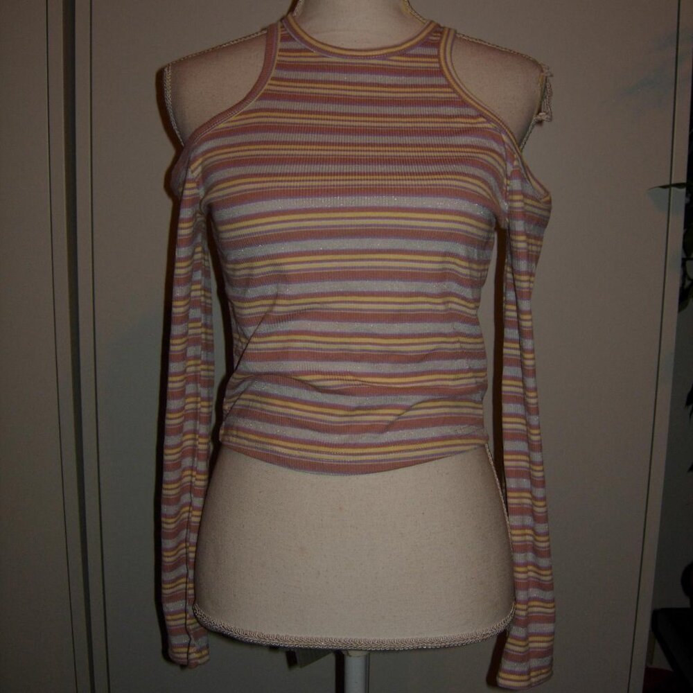 Papaya Striped Ribbed Cold Shoulder long sleeve top S